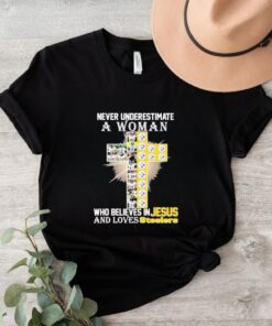 Official Never Underestimate A Woman Who Believes In Jesus And Loves Pittsburgh Steelers T Shirt