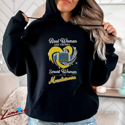 Official Real Women Love Football Smart Women Love The West Virginia Mountaineers Football Diamond Heart Shirt