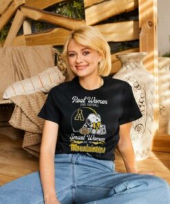 Official Snoopy Real Women Love Football Smart Women Love The Appalachian State Mountaineers Shirt