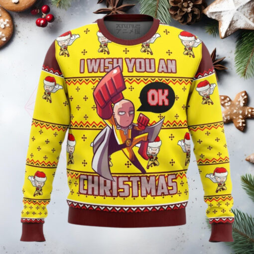 One Punch Saitama Ok Anime Ugly Christmas Sweater