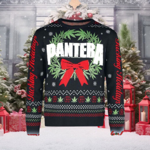 Pantera Christmas Wreath Fucking Holiday Snowy Pattern Ugly Christmas Sweater