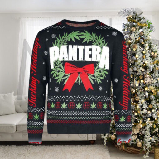 Pantera Christmas Wreath Fucking Holiday Snowy Pattern Ugly Christmas Sweater