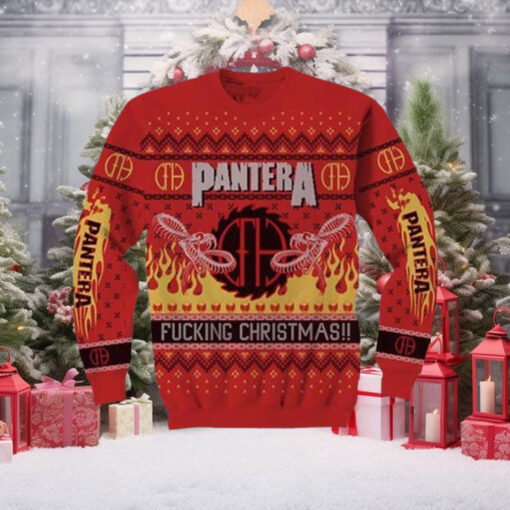 Pantera Fucking Christmas Snake In Flame Pattern Knitted Ugly Christmas Sweat