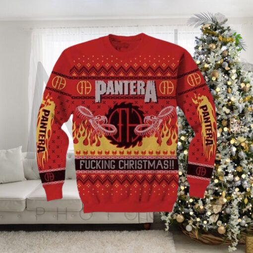 Pantera Fucking Christmas Snake In Flame Pattern Knitted Ugly Christmas Sweat