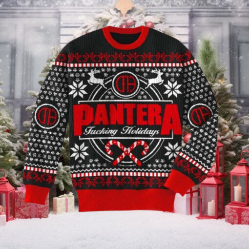 Pantera Fucking Holidays Candy Crane With Snowflakes Pattern Knitted Ugly Christmas Sweater