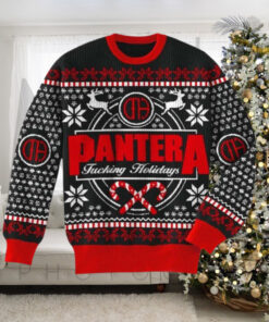 Pantera Fucking Holidays Candy Crane With Snowflakes Pattern Knitted Ugly Christmas Sweater