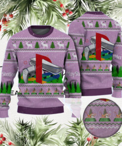 Playstation 5 Logo Yellow Reindeer And Pine Trees Pattern Winter Holiday Ugly Sweater