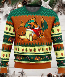 Pokemon Eating Candy Cane Charizard Anime Ugly Christmas Sweater