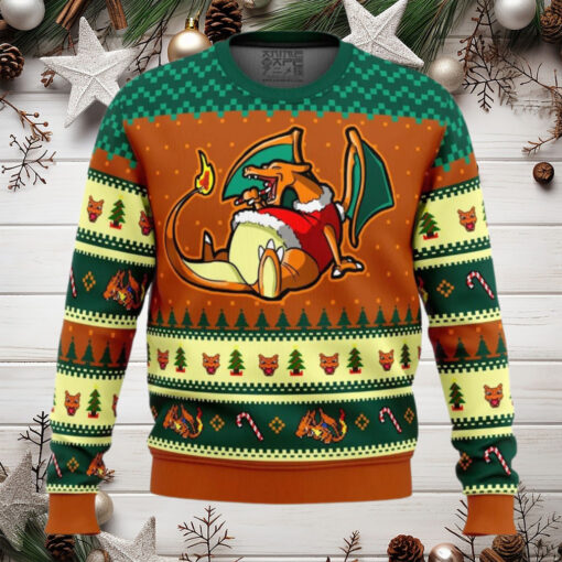 Pokemon Eating Candy Cane Charizard Anime Ugly Christmas Sweater