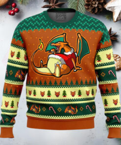 Pokemon Eating Candy Cane Charizard Anime Ugly Christmas Sweater