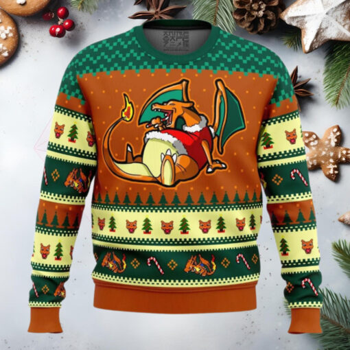 Pokemon Eating Candy Cane Charizard Anime Ugly Christmas Sweater