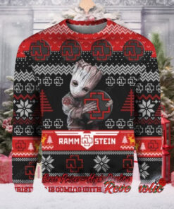 Rammstein Baby Groot Hugging Band Logo All Over Print Knitted 2024 Ugly Christmas Sweater