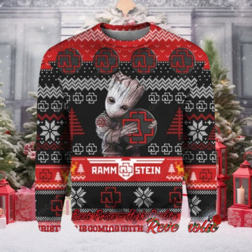 Rammstein Baby Groot Hugging Band Logo All Over Print Knitted 2024 Ugly Christmas Sweater