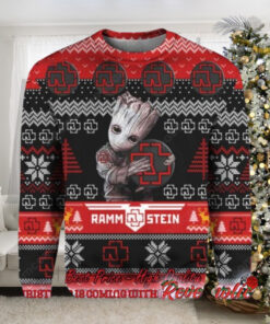 Rammstein Baby Groot Hugging Band Logo All Over Print Knitted 2024 Ugly Christmas Sweater