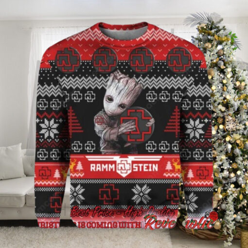 Rammstein Baby Groot Hugging Band Logo All Over Print Knitted 2024 Ugly Christmas Sweater