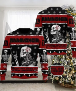 Rammstein Band Skeleton Nun Liebe Kinder Knitted Black And Red Holiday Ugly Christmas Sweater