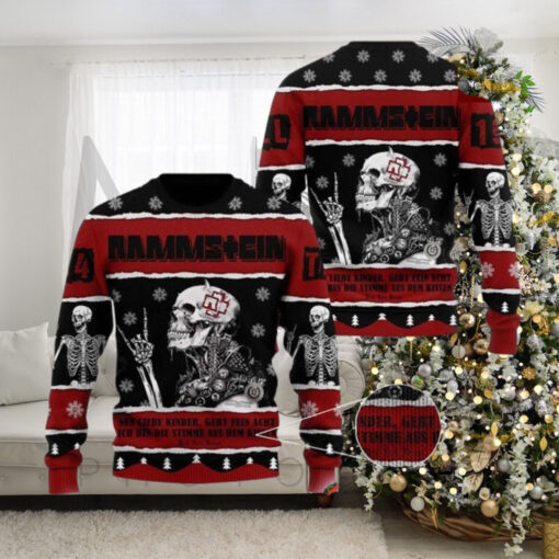 Rammstein Band Skeleton Nun Liebe Kinder Knitted Black And Red Holiday Ugly Christmas Sweater