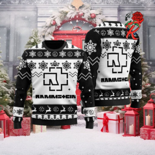 Rammstein Classic Black And White Custom Name Knitted Ugly Christmas Sweater Gift For Fans