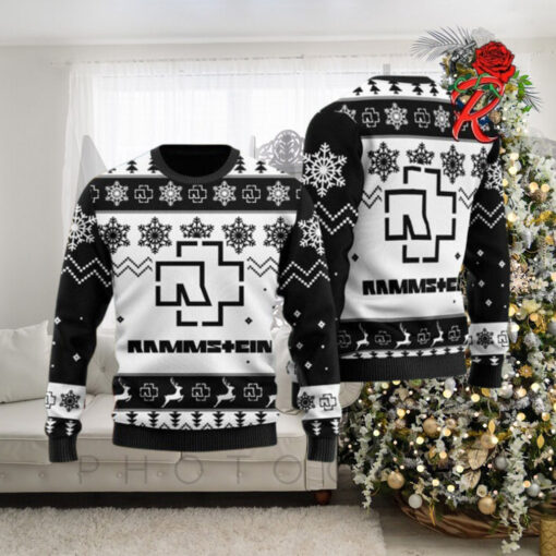 Rammstein Classic Black And White Custom Name Knitted Ugly Christmas Sweater Gift For Fans