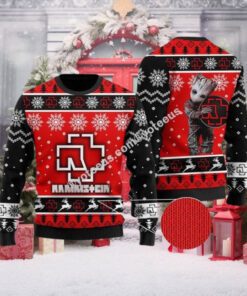 Rammstein Rock Band Big Logo With Baby Groot Snowflakes Pattern Personalized Ugly Christmas Sweater