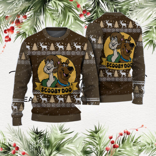 Scooby Doo And Shaggy Brown Reindeer Pattern Holiday Sweater