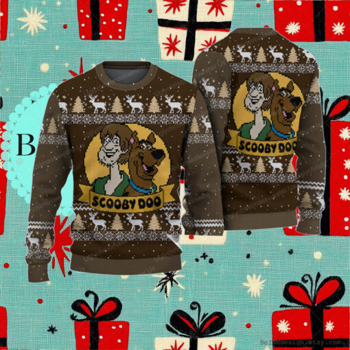 Scooby Doo And Shaggy Brown Reindeer Pattern Holiday Sweater