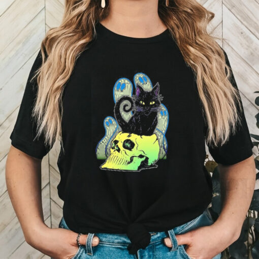 Skull Cat with Ghosts Halloween shirt