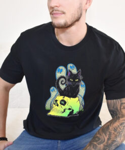 Skull Cat with Ghosts Halloween shirt