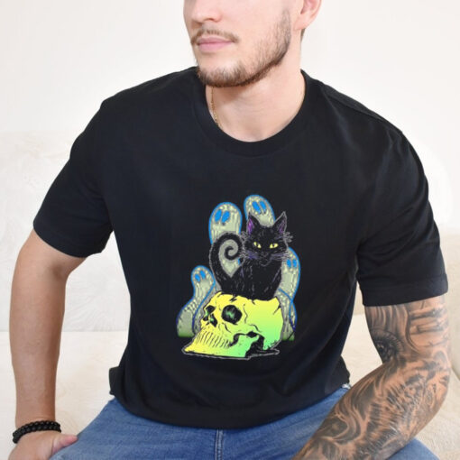 Skull Cat with Ghosts Halloween shirt