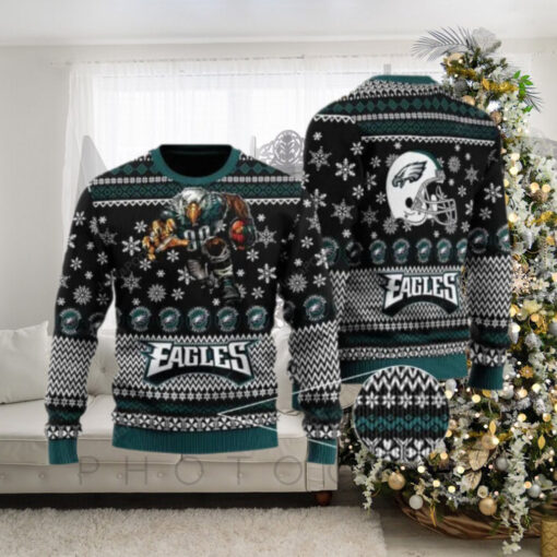 Sports Football Team Philadelphia Eagles With Swoop The Mascot For Football Fans Ugly Christmas Sweater