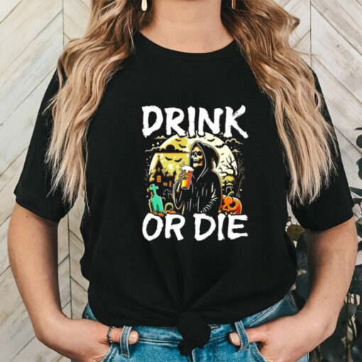 The grim reaper drinking beer or die Halloween shirt