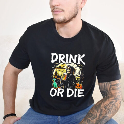 The grim reaper drinking beer or die Halloween shirt