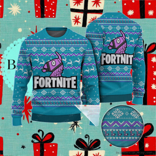 Unicorn And Fortnite Logo Ugly Xmas Sweater