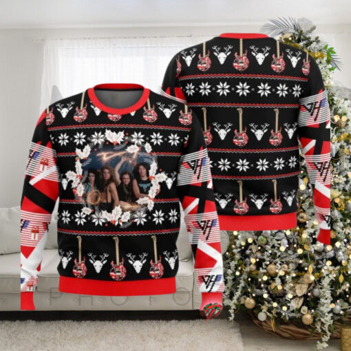 Van Halen Band Photo Xmas Wreath Detail Gifts 2024 Ugly Christmas Sweater