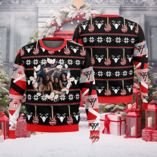 Van Halen Band Photo Xmas Wreath Detail Gifts 2024 Ugly Christmas Sweater