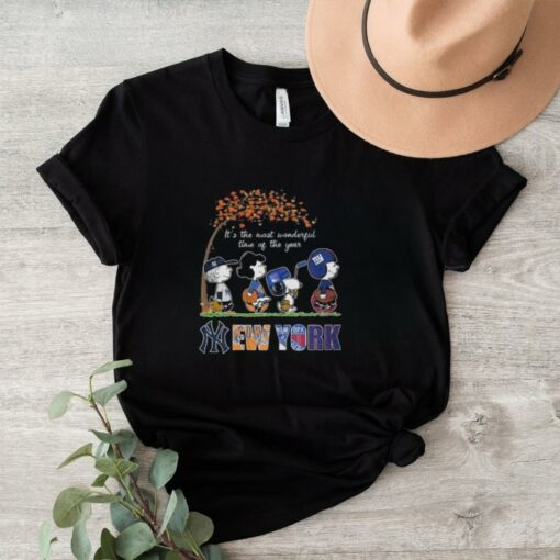 Snoopy Character It’s The Most Wonderful Time Of The Year New York Yankees Knicks Rangers And Giants 2024 Shirt