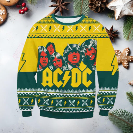 AC DC Yellow Chirstmas Gifts 2024 Xmas For Family And Friends Ugly Sweater