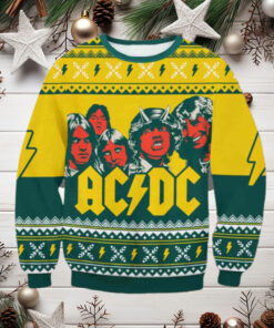 AC DC Yellow Chirstmas Gifts 2024 Xmas For Family And Friends Ugly Sweater