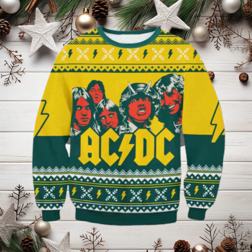 AC DC Yellow Chirstmas Gifts 2024 Xmas For Family And Friends Ugly Sweater