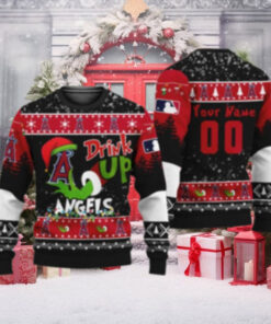 Angels Christmas Sweater Grinch Drink Up Holiday Design Customizable Name