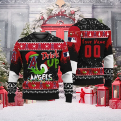 Angels Christmas Sweater Grinch Drink Up Holiday Design Customizable Name