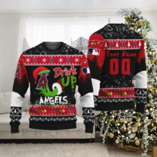 Angels Christmas Sweater Grinch Drink Up Holiday Design Customizable Name