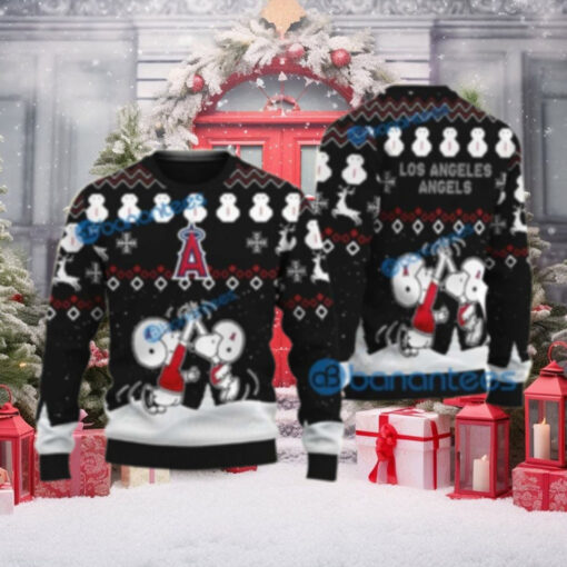 Angels Christmas Sweater Snoopy Snowman Black Festive Design