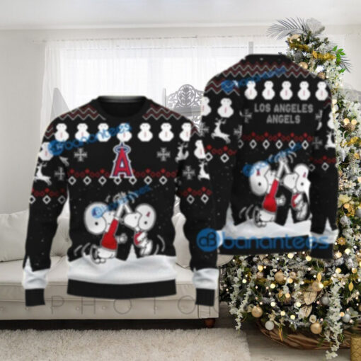 Angels Christmas Sweater Snoopy Snowman Black Festive Design