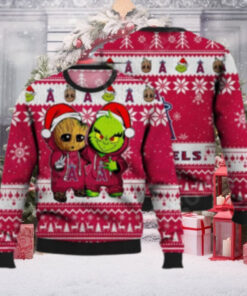 Angels Christmas Sweater With Groot And Grinch Holiday Design