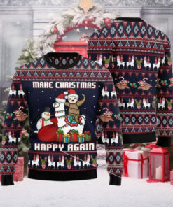 Llama Sloth Make Christmas Happy Again Ugly Christmas Sweater