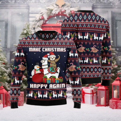 Llama Sloth Make Christmas Happy Again Ugly Christmas Sweater