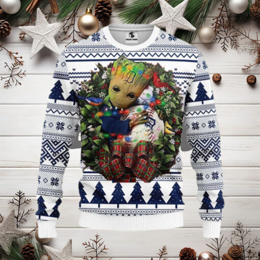 Baby Groot Detroit Tigers Christmas Wreath Sweater