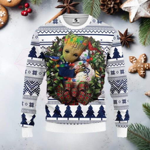 Baby Groot Detroit Tigers Christmas Wreath Sweater