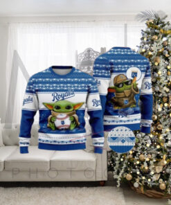 Baby Yoda Baseball KC Royals Christmas Ugly Sweater